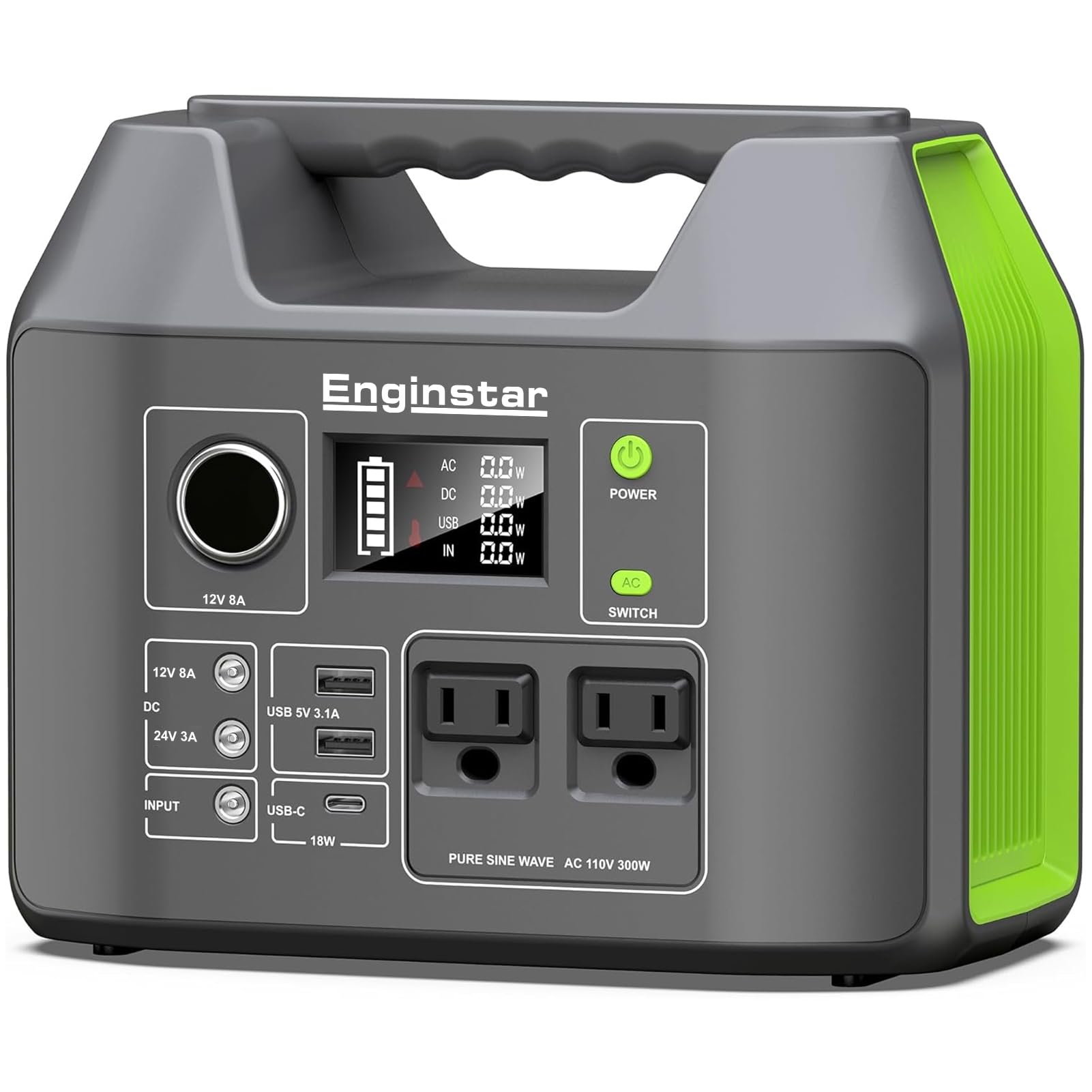 EnginStar Solar Generator, 300W Portable Power Station, 296Wh Lithium Battery Ba