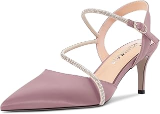Castamere Women's Medium Needle Pointed Toe Ankle Strap Sandals Diamond Crystal 6.5 CM Heels