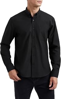 HISDERN Men's Shirt Long Sleeve Oxford Casual Casual Cotton Shirts with Pocket Regular Fit S-4XL