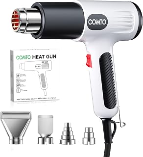 COMTO 1600W Heat Gun, Hot Air Gun with 2 Temp Settings, 4 Nozzles, Overheat Protection, for Shrink Tubing, Shrink Wrap, Crafting, Resin, and DIY Projects - White