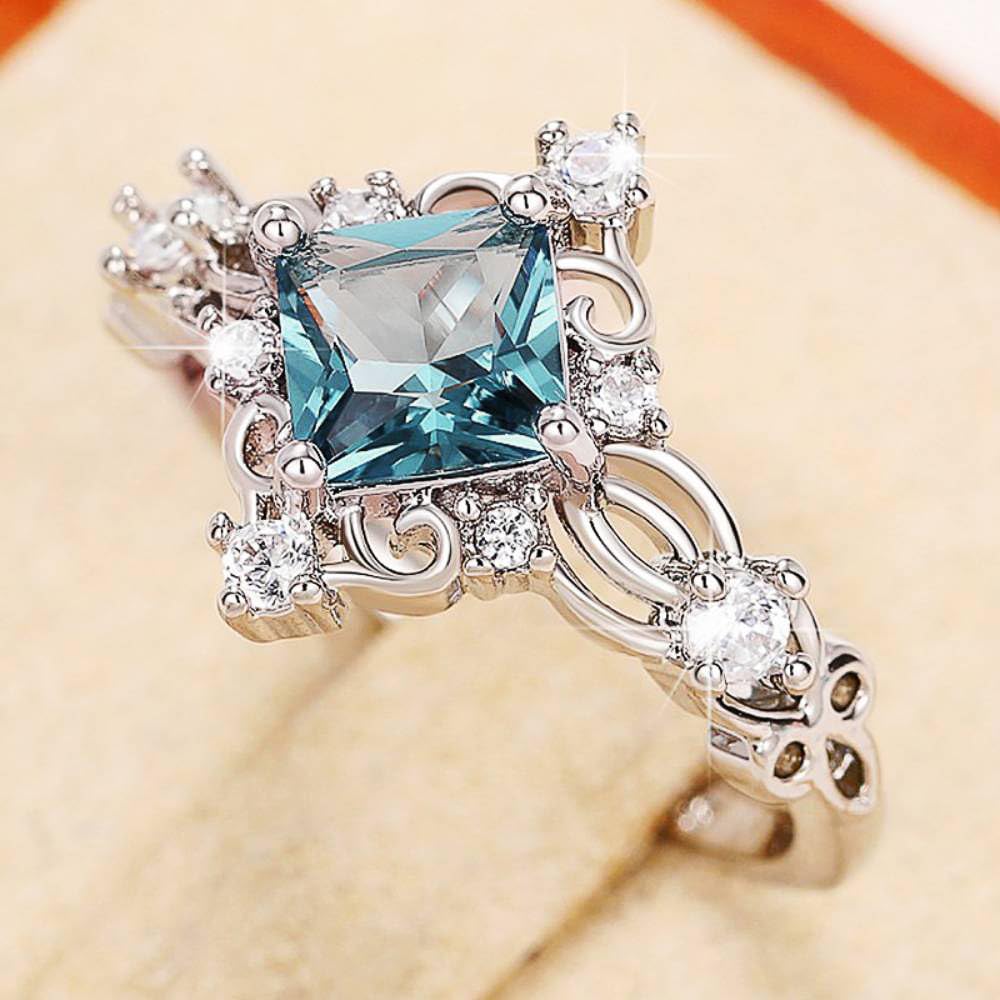 Preciosos anillos de princesa con circonita cúbica colorida para mujer