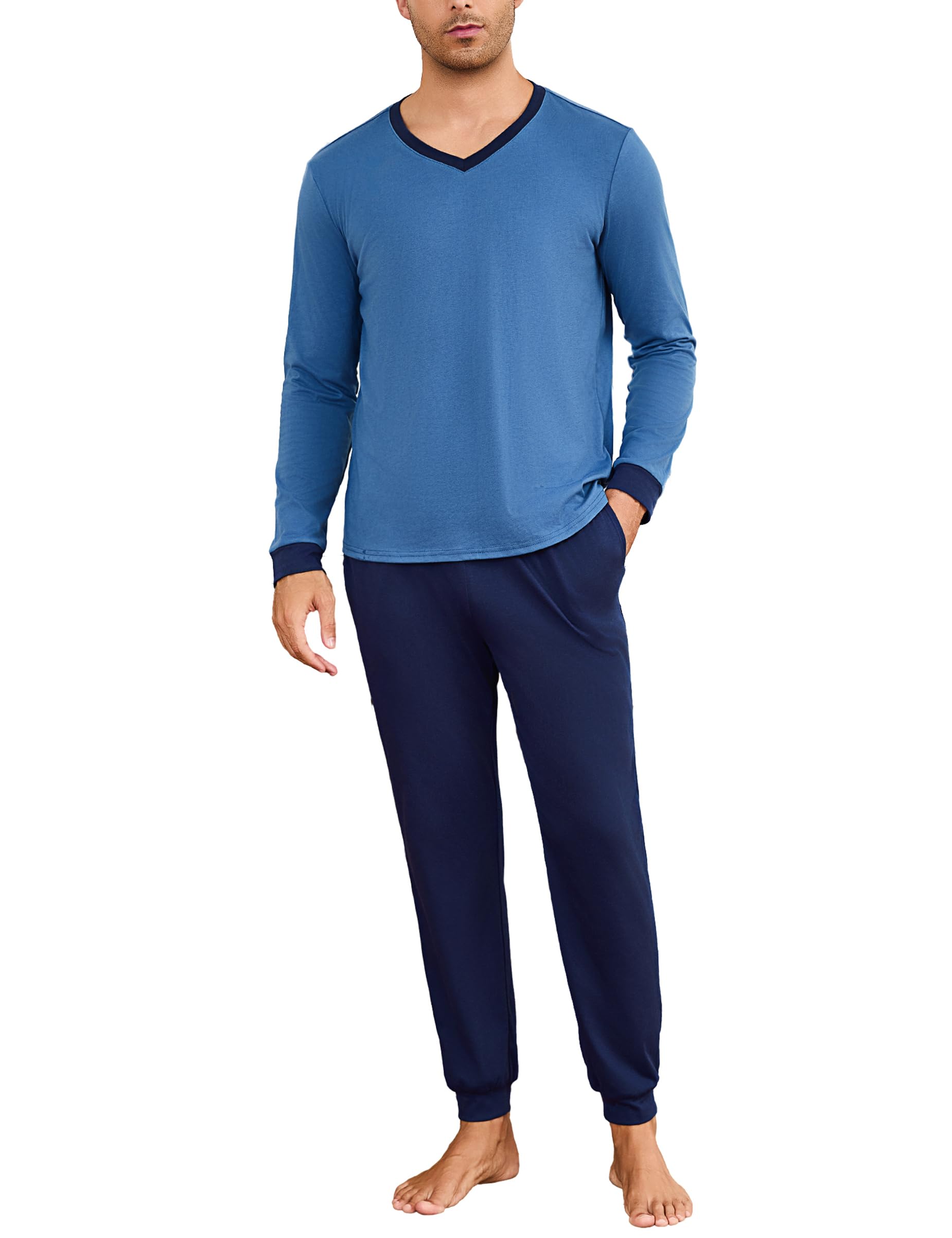 Bresdk Men's Long Striped Pyjama Set, Long Sleeve Sleepwear