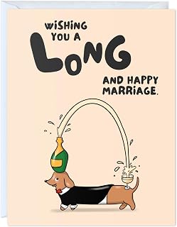 Dog Wedding Card for Bride, Groom, Bridesmaid, Bachelorette, Couple, Husband, Wife, Him, Her - Cute Punny Funny Engagement, Congratulations Greeting Card - Blank Inside (Long and Happy Marriage - Wiener Dog)