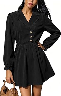 Women's Corduroy Long Sleeve Button Fall Work Short Dress