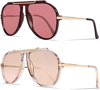 GUVIVI Oversized Aviator Sunglasses for Women 70s Retro Gold TopBar Glasses