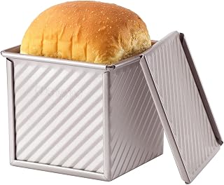 CHEFMADE Pullman Bread Mould with Lip, Non-Stick Rectangular Corrugated Bread Box 0.55Lb Pasta Capacity for Baking 3.9" x 3.9" x 3.9" (Champagne Gold)