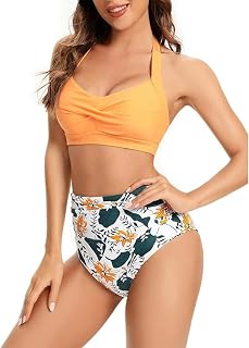 Women Two Piece Bikini Set Halter Neck Backless High Waist Top
