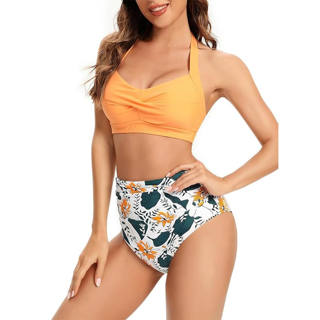 Women Two Piece Bikini Set Halter Neck Backless High Waist Top