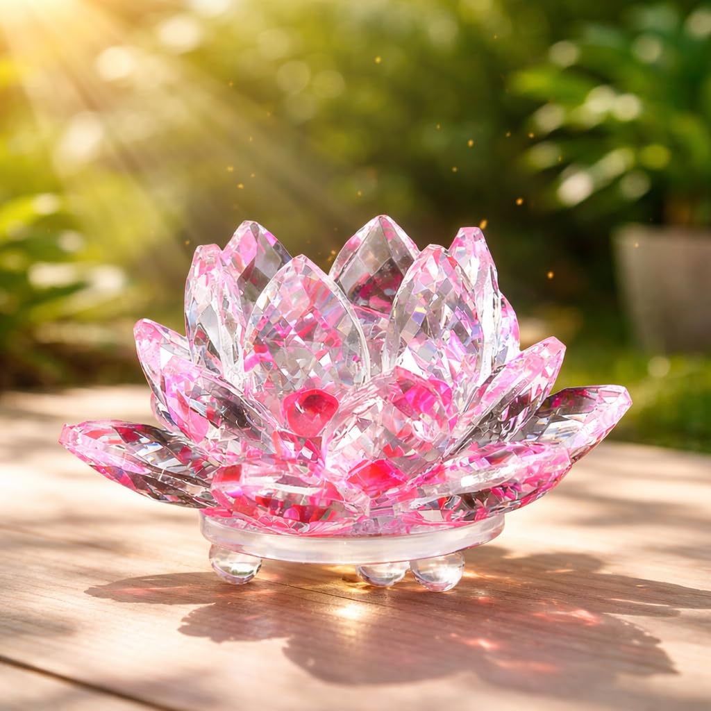 Sparkling Crystal Lotus Figurine, Fengshui Crystal Flower Glass Ornaments for Ho