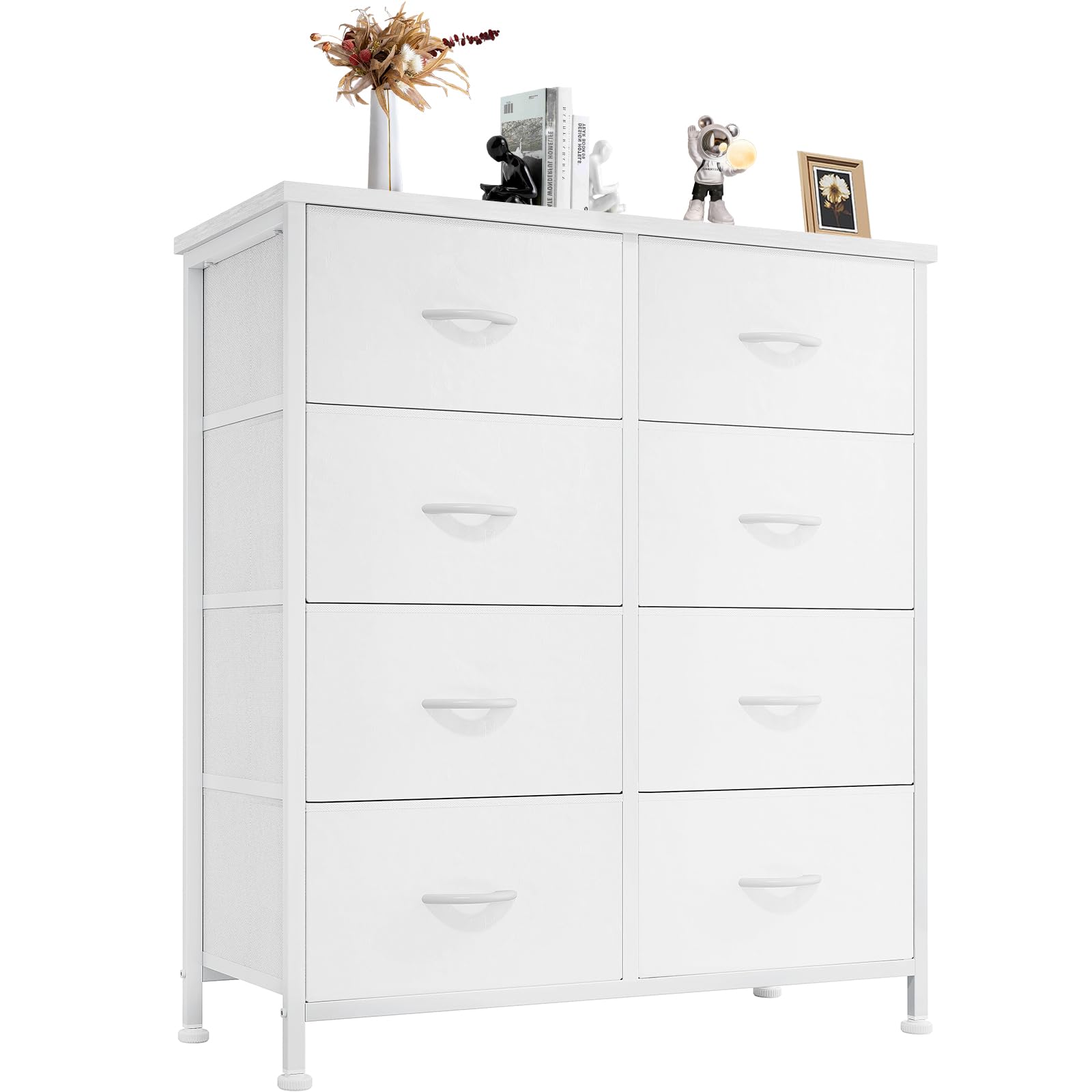 Sweetcrispy 8 Drawer Fabric White Dresser for Bedroom, Tall Double Dresser | Che