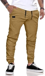 JMIERR Work Trousers Men's Casual Cotton Jogging Trousers with Elastic Waist with Side Pockets Outdoor Sports Slim Fit