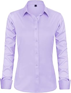 J.VER Women's Dress Shirts Long Sleeve Button Down Shirts Wrinkle-Free Solid Work Blouse
