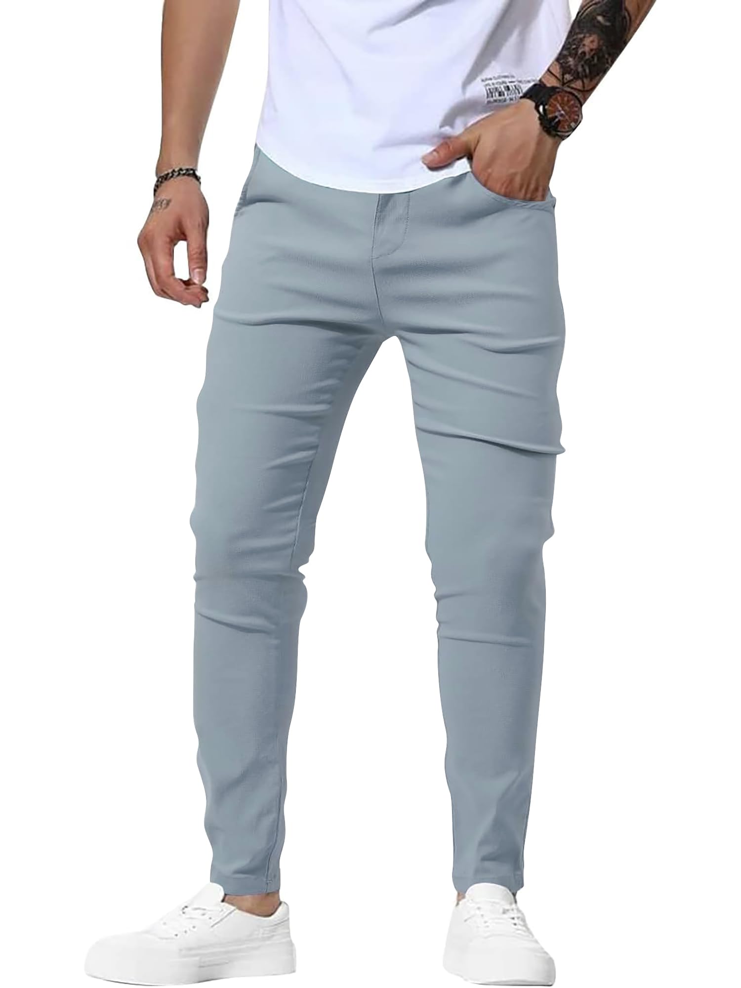 Woenzaia Mens Slim Fit Casual Stretch Twill Chino Tapered Dress Pants