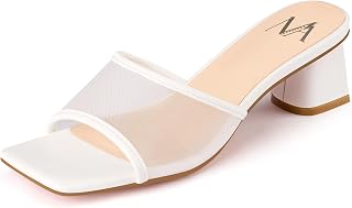 MIRAAZZURRA Heel Mules for Woman Square Open Toe Chunky Block Short Low Heel Slip on Heeled Sandals Casual Comfort Party Shoes