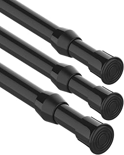 3 Pieces Curtain Pole for Curtains, Tension Rod without Drilling, Telescopic Pole for Clamping, Spring Curtain Rod for Kitchens Bedrooms Bathrooms - Black, 80-100CM (Diameter 13mm)