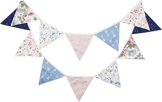 G2PLUS 3.3M Triangle Flags, Cotton Pennant Flags, 17 x 17 cm, Garlands of Flags for Children's Room, Home, Birthday Parties (Blue + Pink)