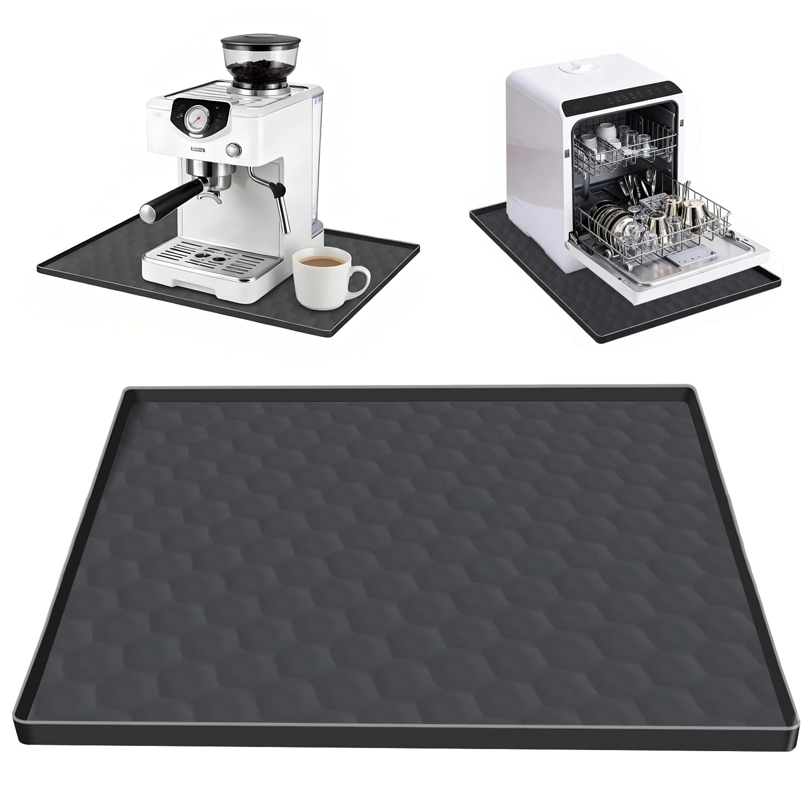 Dishwasher Drain Pan Mat,Black 24''x20'' Dishwasher Drip Tray with Raised Edge,N