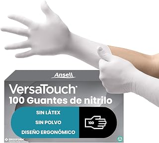 Ansell VersaTouch 92-205 Nitrile Disposable Gloves, Powder Free, Multipurpose Protection for Food, Chemical & Mechanical, Industrial Safety, Latex Free, Size L (100 Pieces)