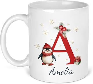 Chicken Craft Personalised Christmas Mug with Custom Initial & Name - Festive Coffee & Hot Chocolate Mug for Xmas Eve Box, Secret Santa Present, Family, Friends, Kids, Mum & Dad (Penguin)