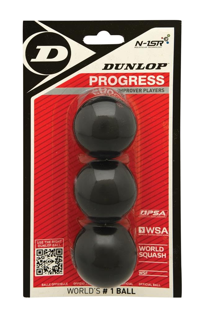 DUNLOP Squash Balls Progress, Red Dot | 6% Larger than Pro | 20% Longer Hang Tim