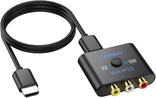 CAMWAY RCA to HDMI Converter,1080P AV to HDMI Adapter 16:9/4:3 Conversion | For Wii/PS1/PS2/N64/X-box/VCR/Blue-Ray DVD Players,Composite CVBS Video Audio Converter with HDMI Cable Supports PAL,NTSC