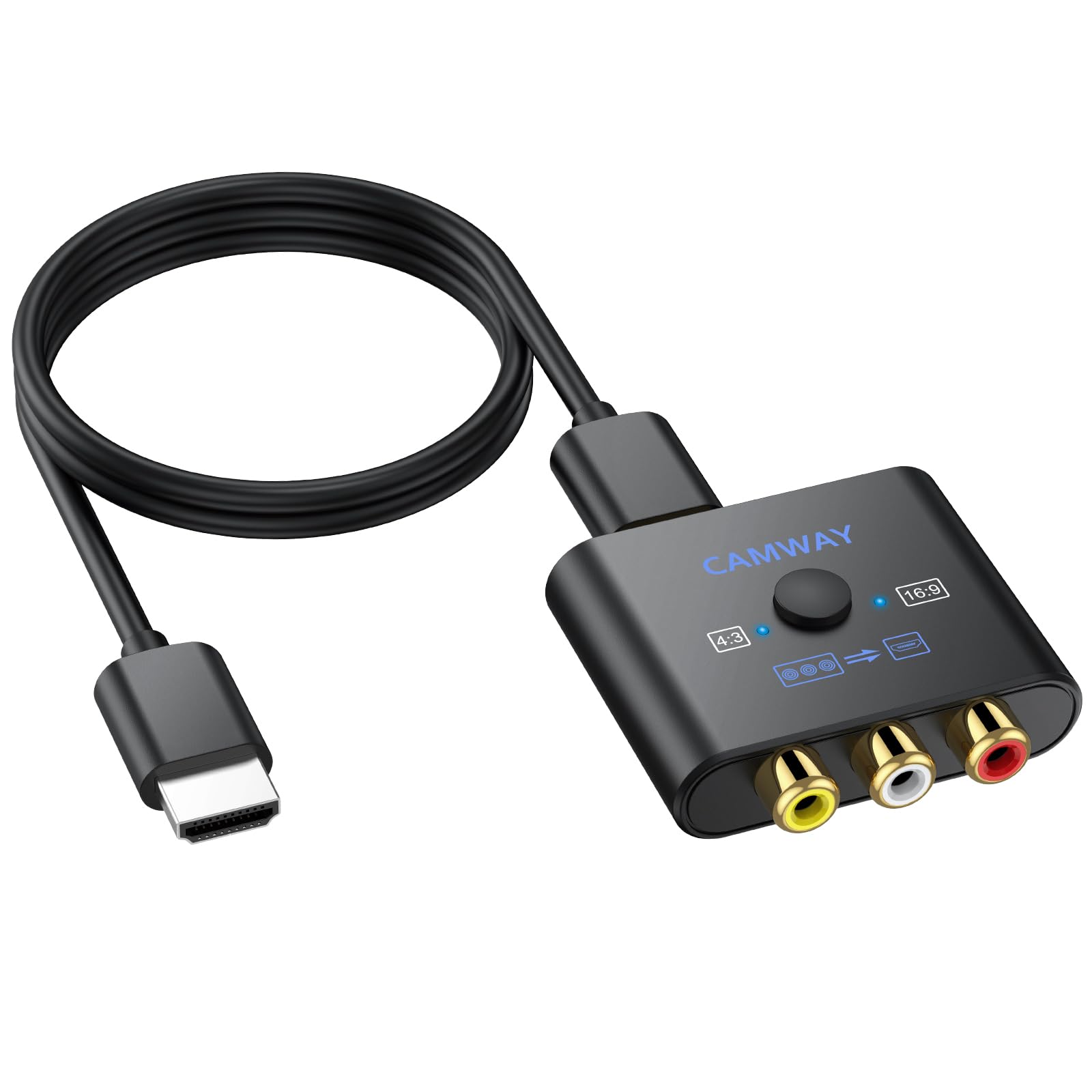 CAMWAY RCA to HDMI Converter,1080P AV to HDMI Adapter 16:9/4:3 Conversion | For 