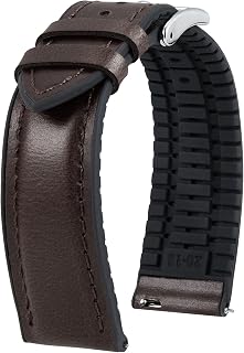 BINLUN Leather Watch Strap 14mm 16mm 18mm 19mm 20mm 21mm 22mm Oil Wax Leather and Silicone Hybrid Replacement Strap for Men Women with Buckle in Silver/Black/Gold/Rose Gold 6 Colors