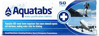 Aquatabs Water Purification Tablets - Emergency Water Treatment System - Portable Water Filter for Camping, Travelling, & Home Use (3.5mg, 1 Pack of 50 Tablets)
