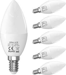 ORALUCE E12 Candelabra LED Bulb 40 Watt, 5000K Daylight White B11, 6 Pack