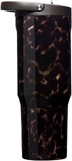 HydroJug Sport 32 oz Insulated Stainless Steel Water Bottle, Mocha Tortoise | Triple wall insulated, circular flip straw, leak-resistant, swivel handle, removable rubber boot, BPA-free, dishwasher safe