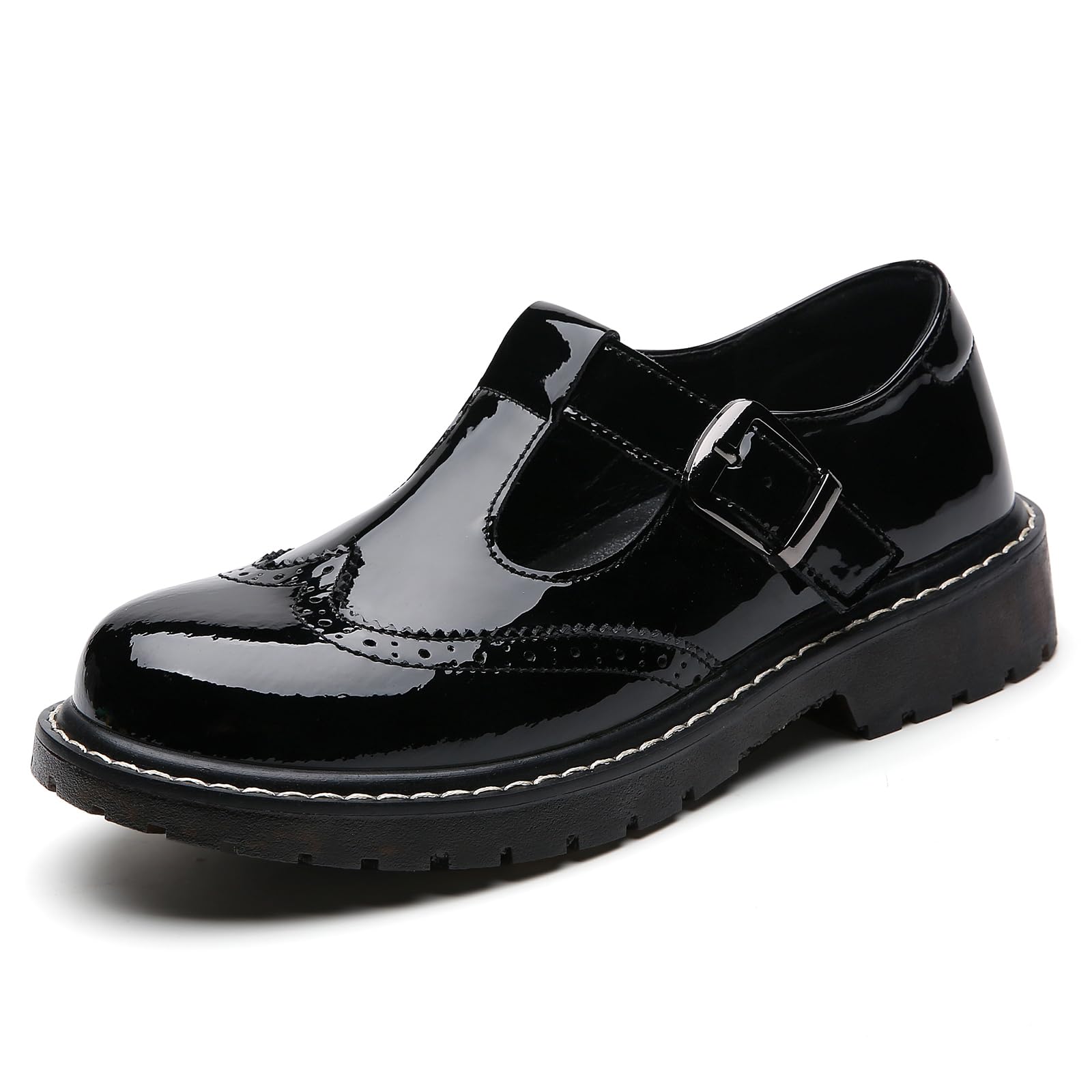 XMM Mary Jane Shoes Women Oxford Shoes Leather Round Toe Flats Non-Slip Ankle Bu