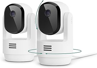 Arlo Essential Indoor Pan Tilt Zoom Security Camera 2K Wired - 2-Cam | 360° pan & 180° tilt; 2K pet camera; Auto motion tracking; Animal & sound detection; Animated preview; 1-mo Secure plan incl