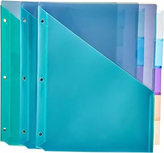 Amazon Basics Two Pocket Plastic Dividers with 5 Tabs, Multicolor, Pack of 3 Sets