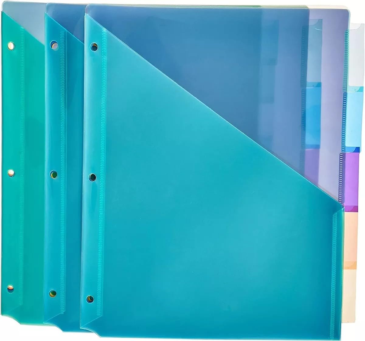 Amazon Basics Two Pocket Plastic Dividers with 5 Tabs, Multicolor, Pack of 3 Set