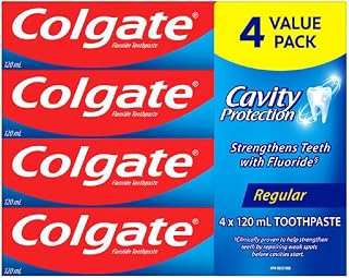 Colgate Cavity Protection Whitening Fluoride Toothpaste - Fresh Mint Taste - Strengthens Protects and Whitens Teeth - 4 Pack Bundle, 120mL