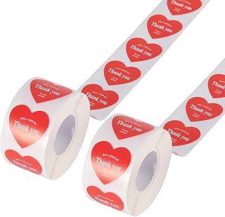 1000 Pcs Thank You Stickers Heart Shape Stickers Roll for Small Business, Wedding, Birthday, Christmas Party, Gift Bags, Red