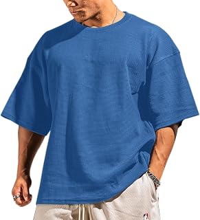 Muscle Alive Men's Basic Long-Sleeved T-Shirt Waffle Sweatshirt Lose Weight Training Sweater Sweater Crew Neck