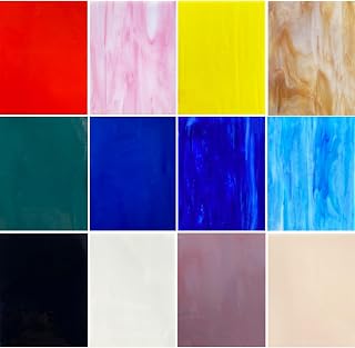 ILLUCKAI 12 Sheets COE 96 Fused Glass Supplies Mixed Colors, 4 x 6 inch Fusible Stained Glass Sheets, Glass Fusing Supplies for Fused Glass Crafts Stained Glass Projects and Mosaic Making