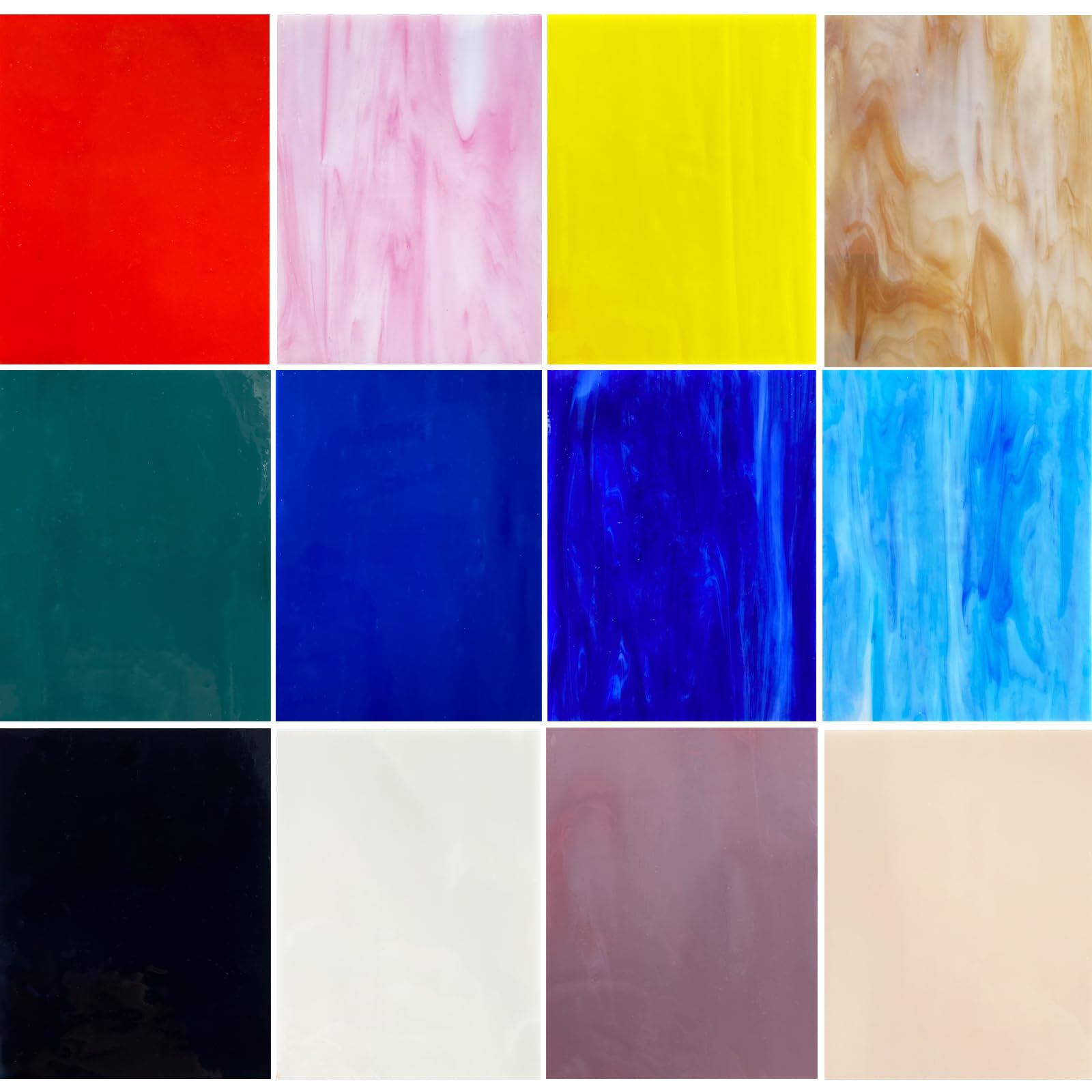 ILLUCKAI 12 Sheets COE 96 Fused Glass Supplies Mixed Colors, 4 x 6 inch Fusible 