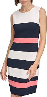 Tommy Hilfiger Women's Sleeveless Striped Scuba Crepe Sheath Mini Dress