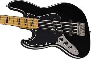 Squier Classic Vibe 70s Jazz Bass, Black, Left-Handed, Maple Fingerboard | Left-handed electric bass, maple fingerboard, vintage 70s tone, beginner to intermediate, Fender Squier quality