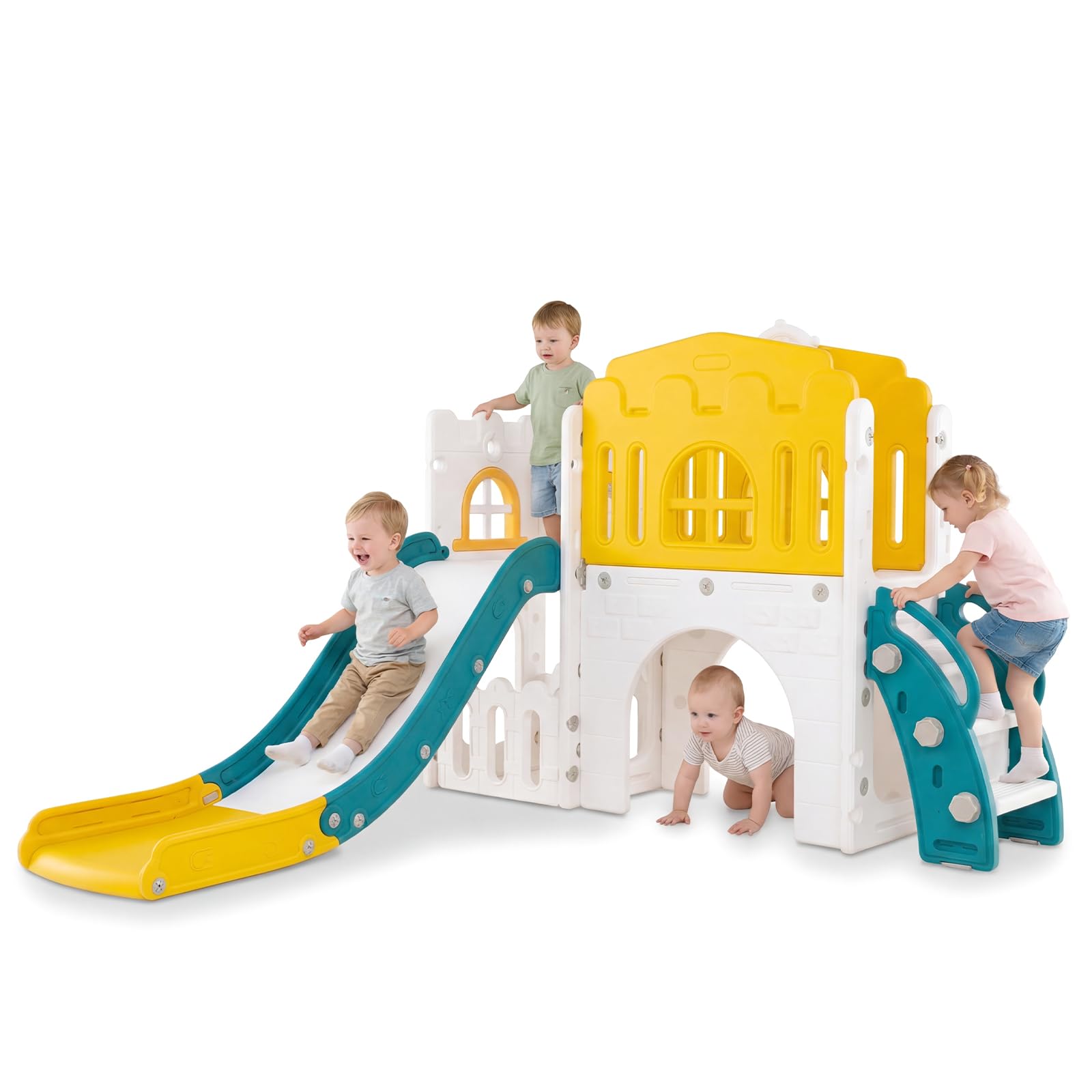 OLAKIDS Toddler Slide, 8 in 1 Kids Indoor Outdoor Playground with Climber Basket