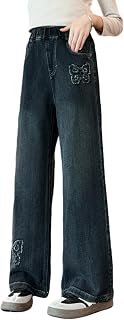 Rolanko Girls Jeans Wide Denim Trousers Elastic Waist for Children