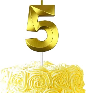 Gold Birthday Number 5 Candles for Wedding Party Cake Decorations