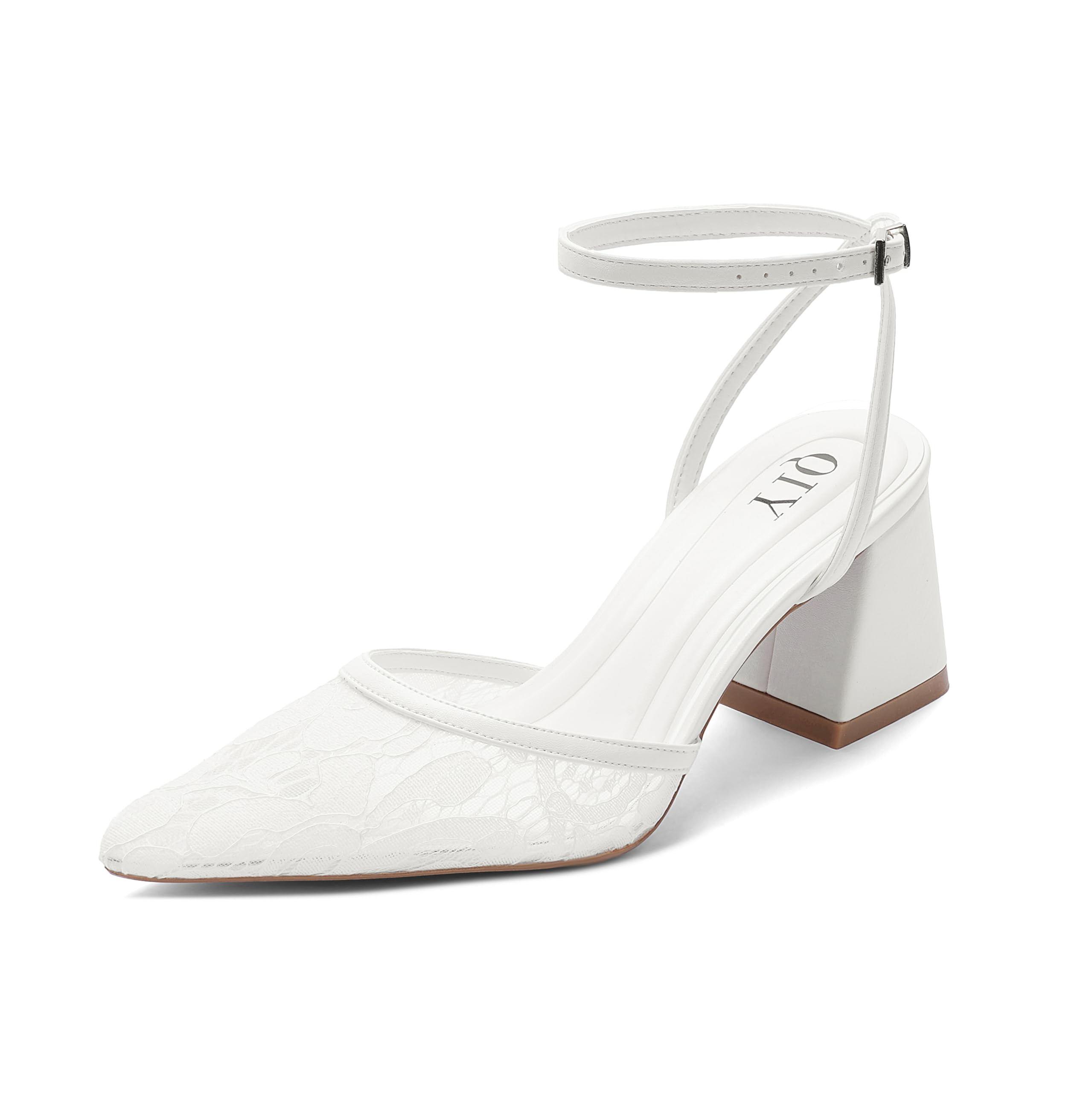 QIY Closed Toe Heels for Women Pumps Chunky Heel Strappy Sandals
