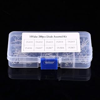 200pcs 10values Electronic Diodes Assortment Electronic Kit 1n4001~1n4007 1n5817~1n5819 Rectifier Diode Resistor Capacitor Transistor with Box