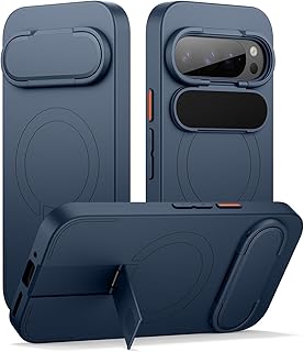 SURITCH for Google Pixel 9/9 Pro Phone Case, Compatible with MagSafe, Protective Cover with Camera Cover & Adjustable Metal Kickstand for Pixel 9/9 Pro -Dark Blue