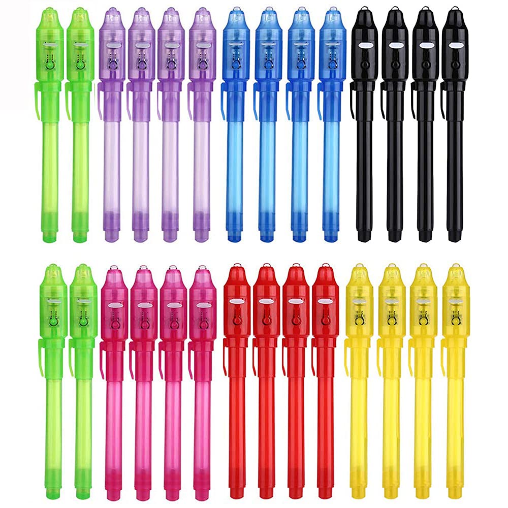 DxJ Invisible Ink Pens for Kids with UV Light,28 Magic Spy Pen Party Favors | Wa