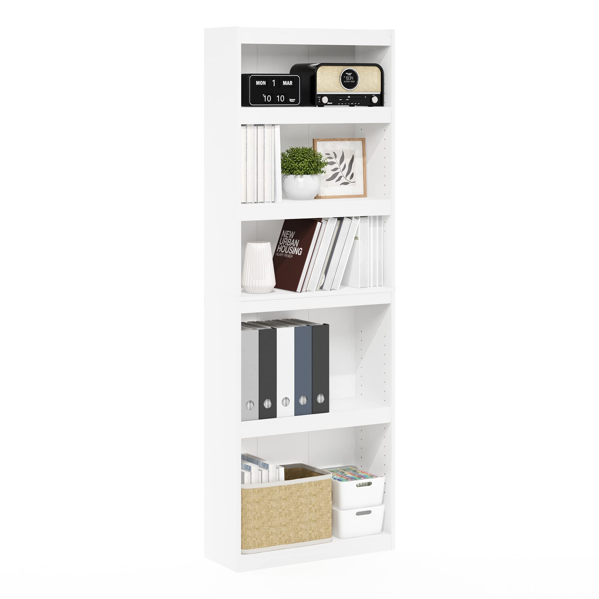 Furinno Jaya Enhanced Home 5 Tier Bookcase, White