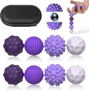 Magnetic Fidget Balls Toys (8PCS), Weighted Texture Tactile Sensory Fidget Balls, Stress Anxiety Relief Toys for Fingers Hands, Pain Stimming Tools for Adults & Teens with Autism (Purple)